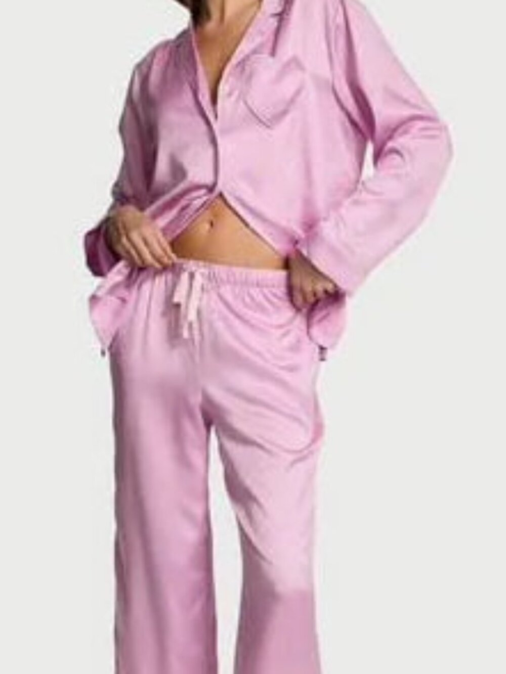 Victoria's Secret Satin Pajama Set Pink Stripe - Picture 3 of 4